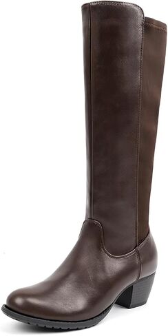 VJH confort Women's Knee High Boots, Round Toe Low Heel Stretchy Comfy Wide Calf Tall Riding Boot in Saudi Arabia