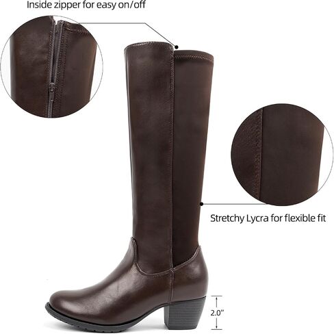 VJH confort Women's Knee High Boots, Round Toe Low Heel Stretchy Comfy Wide Calf Tall Riding Boot in Saudi Arabia