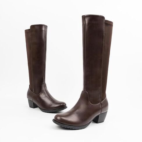 VJH confort Women's Knee High Boots, Round Toe Low Heel Stretchy Comfy Wide Calf Tall Riding Boot in Saudi Arabia