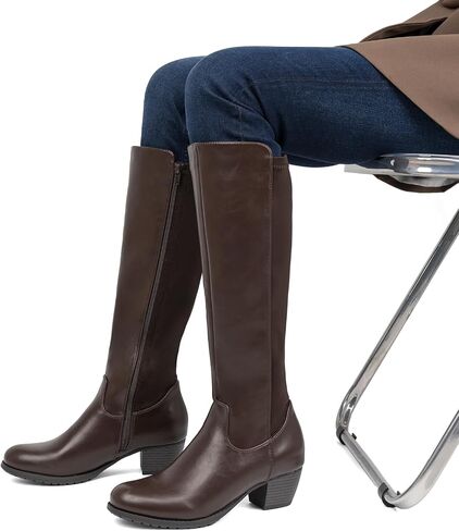 VJH confort Women's Knee High Boots, Round Toe Low Heel Stretchy Comfy Wide Calf Tall Riding Boot in Saudi Arabia