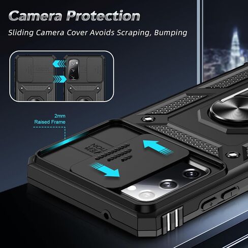 LeYi for Galaxy-S20-FE-5G-Case: with Screen Protector and Slide Camera Cover, Military-Grade Heavy Duty Shockproof Protective Phone Case Cover with Metal Ring Kickstand for Samsung S20 FE 5G, Black in Saudi Arabia