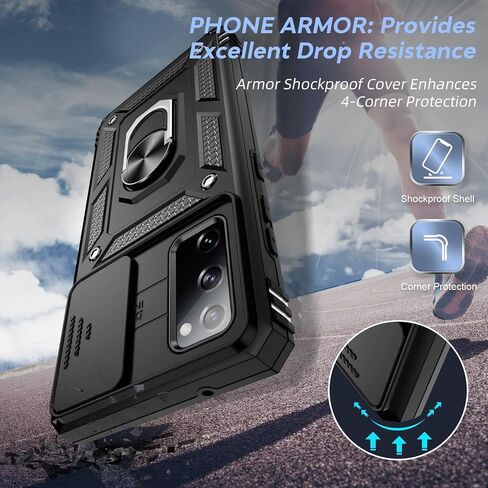 LeYi for Galaxy-S20-FE-5G-Case: with Screen Protector and Slide Camera Cover, Military-Grade Heavy Duty Shockproof Protective Phone Case Cover with Metal Ring Kickstand for Samsung S20 FE 5G, Black in Saudi Arabia