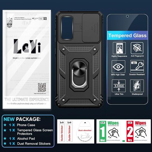 LeYi for Galaxy-S20-FE-5G-Case: with Screen Protector and Slide Camera Cover, Military-Grade Heavy Duty Shockproof Protective Phone Case Cover with Metal Ring Kickstand for Samsung S20 FE 5G, Black in Saudi Arabia