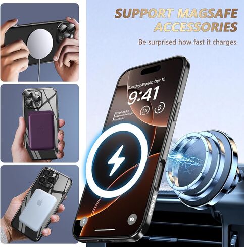جراب مغناطيسي قوي شفاف لهاتف iPhone 16 Pro Max مع MagSafe، واقي كامل لعدسة الكاميرا، غطاء حماية ناعم مقاوم للصدمات لامع للفتيات والنساء، ذهبي in Saudi Arabia