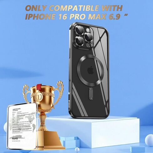 جراب مغناطيسي قوي شفاف لهاتف iPhone 16 Pro Max مع MagSafe، واقي كامل لعدسة الكاميرا، غطاء حماية ناعم مقاوم للصدمات لامع للفتيات والنساء، ذهبي in Saudi Arabia