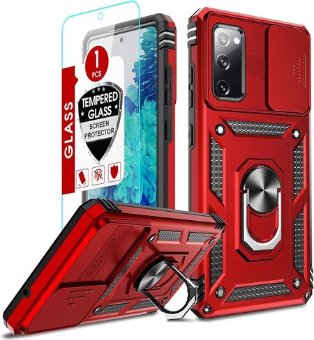 LeYi for Galaxy-S20-FE-5G-Case: with Screen Protector and Slide Camera Cover, Military-Grade Heavy Duty Shockproof Protective Phone Case Cover with Metal Ring Kickstand for Samsung S20 FE 5G, Black in Saudi Arabia