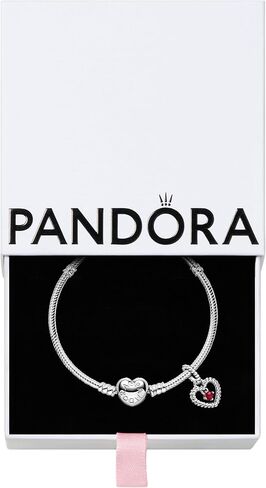 Pandora January Birthstone Dangle Charm & Bracelet Set - Women's Sterling Silver January Birthstone Dangle Charm & Heart Clasp Snake Chain Bracelet - Jewellery Set With Gift Box, Size 20 in Saudi Arabia