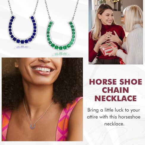 DAYBYDAY Horseshoe Necklace 925 Stelring Silver Channel Set Moissanite Horse Shoe Pendant with 18" Chain Lucky Jewelry for Women Teen Girls in Kuwait