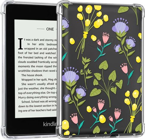 حافظة CoBak الشفافة لجهاز Kindle Paperwhite الجيل العاشر مقاس 6 بوصة وإصدار Signature Edition 2018 - غطاء خلفي من السيليكون خفيف الوزن ومقاوم للخدش مع تصميم زهرة مرحة in Saudi Arabia