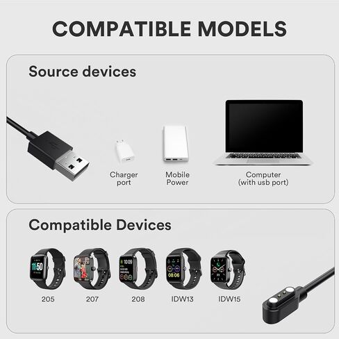 Magnetic Smart watch Charging Cable&Charger, USB Charging Cable for VeryFit IDW13, ID 208BT,ID205L, ID207, ID207Mini, Flexible and Durable 11.81in(30cm) Charging Cable in Saudi Arabia