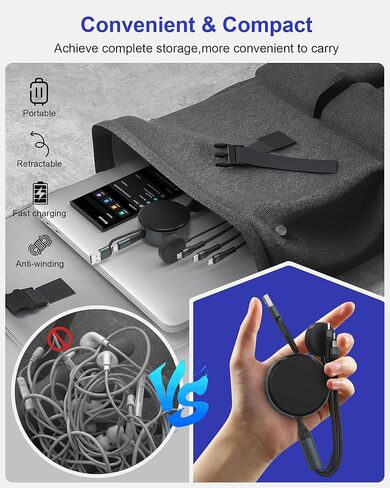 Retractable 4 in 1 Multi Charging Cable with Samsung Watch Charger - 100W Multi Charger Adapter Lightning/Type C/Micro USB, for Samsung Watch, iPhone, Android Phone, iPad, MacBook, Laptop, 4FT in Kuwait