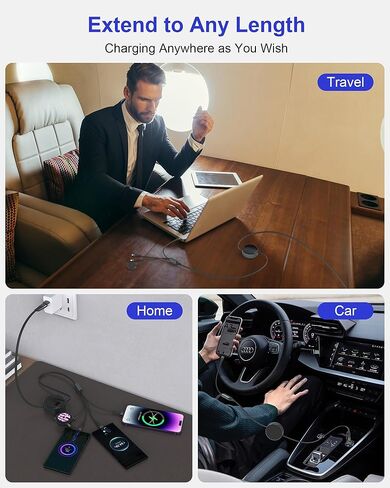 Retractable 4 in 1 Multi Charging Cable with Samsung Watch Charger - 100W Multi Charger Adapter Lightning/Type C/Micro USB, for Samsung Watch, iPhone, Android Phone, iPad, MacBook, Laptop, 4FT in Kuwait