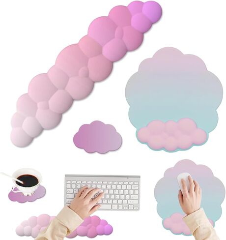 Cloud Mouse Keyboard Wrist Rest:Cute Wrist Rest Set -Ergonomic Memory Foam Wrist Support Pad with Non-Slip Base for Typing Pain Relief - for Computer Keyboard Laptop Offices (Purple/Cyan) in Saudi Arabia