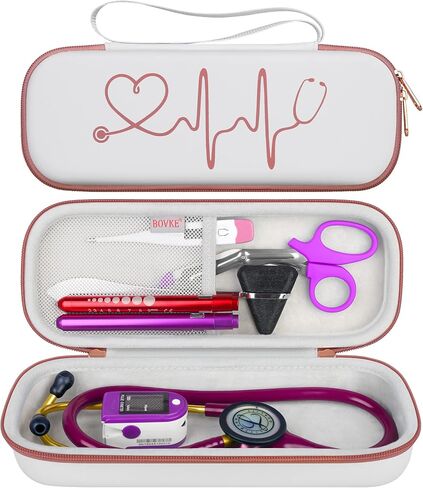 حقيبة سماعة الطبيب للسفر من BOVKE لسماعات الطبيب خفيفة الوزن 3M Littmann Classic III، خفيفة الوزن II SE، MDF Acoustica، جيب شبكي لأضواء القلم، مقص طبي، ملحقات الممرضة للعمل، أسود in Saudi Arabia
