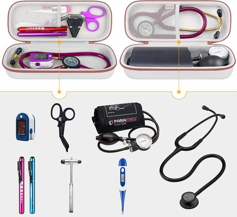 حقيبة سماعة الطبيب للسفر من BOVKE لسماعات الطبيب خفيفة الوزن 3M Littmann Classic III، خفيفة الوزن II SE، MDF Acoustica، جيب شبكي لأضواء القلم، مقص طبي، ملحقات الممرضة للعمل، أسود in Saudi Arabia