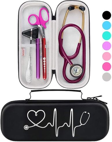 حقيبة سماعة الطبيب للسفر من BOVKE لسماعات الطبيب خفيفة الوزن 3M Littmann Classic III، خفيفة الوزن II SE، MDF Acoustica، جيب شبكي لأضواء القلم، مقص طبي، ملحقات الممرضة للعمل، أسود in Saudi Arabia