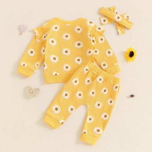 ZAXARRA Newborn Toddler Baby Girl Fall Winter Outfits Daisy Print Sweatshirts Tops Pants Cute Bow Headband Clothing Sets in Saudi Arabia