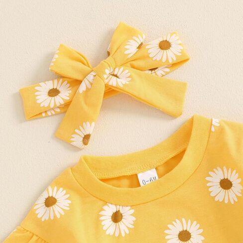 ZAXARRA Newborn Toddler Baby Girl Fall Winter Outfits Daisy Print Sweatshirts Tops Pants Cute Bow Headband Clothing Sets in Saudi Arabia