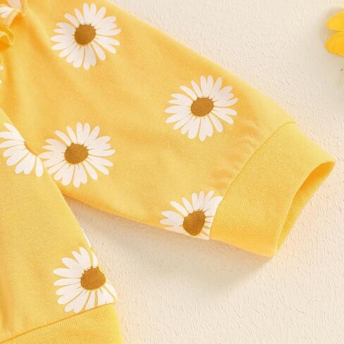 ZAXARRA Newborn Toddler Baby Girl Fall Winter Outfits Daisy Print Sweatshirts Tops Pants Cute Bow Headband Clothing Sets in Saudi Arabia
