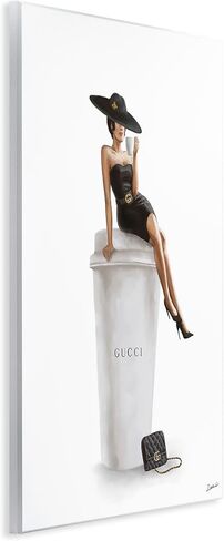 Stupell Industries Stylish Fashion Female Pose Coffee Designer Purse, Design by Ziwei Li White Framed, 16x20 in Saudi Arabia