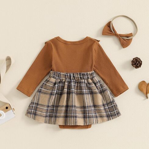 TheFound Christmas Infant Baby Girl Outfit Toddler Plaid Checked Print Ruffle Long Sleeve Romper Dress Cute Baby Xmas Clothes in Saudi Arabia