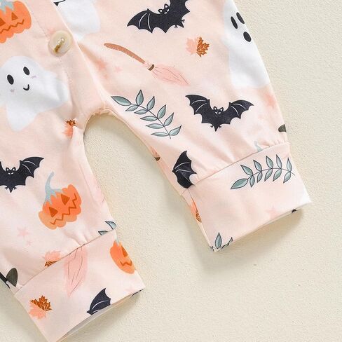 Infant Newborn Baby Girls Halloween Outfits Pumpkin Printed Long Sleeve Romper Headband Fall Set in Saudi Arabia