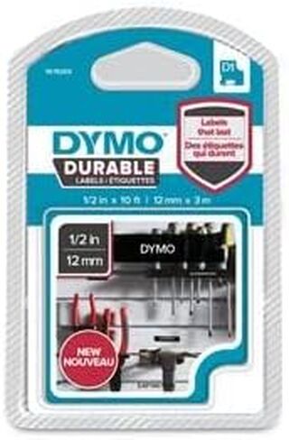 شريط ملصقات DYMO D1 متين لصانعي ملصقات LabelManager، طباعة سوداء على شريط أبيض، 1/2 بوصة عرض × 18 بوصة طول، خرطوشة واحدة in Saudi Arabia