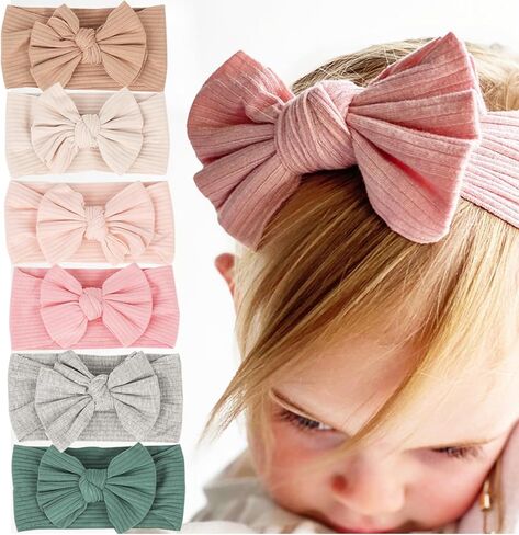 Cupimatch 6 Pieces Baby headbands: Bow design Soft Thread Cotton Solid color Comfort Headband Handmade Hair Newborn Infant Toddlers Kids in Saudi Arabia