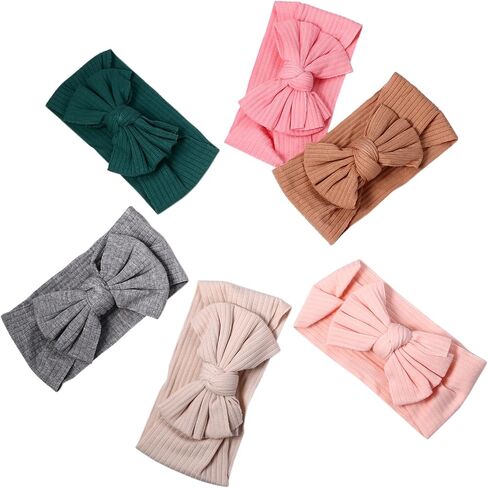 Cupimatch 6 Pieces Baby headbands: Bow design Soft Thread Cotton Solid color Comfort Headband Handmade Hair Newborn Infant Toddlers Kids in Saudi Arabia