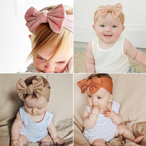 Cupimatch 6 Pieces Baby headbands: Bow design Soft Thread Cotton Solid color Comfort Headband Handmade Hair Newborn Infant Toddlers Kids in Saudi Arabia