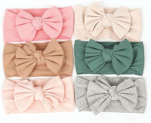 Cupimatch 6 Pieces Baby headbands: Bow design Soft Thread Cotton Solid color Comfort Headband Handmade Hair Newborn Infant Toddlers Kids in Saudi Arabia