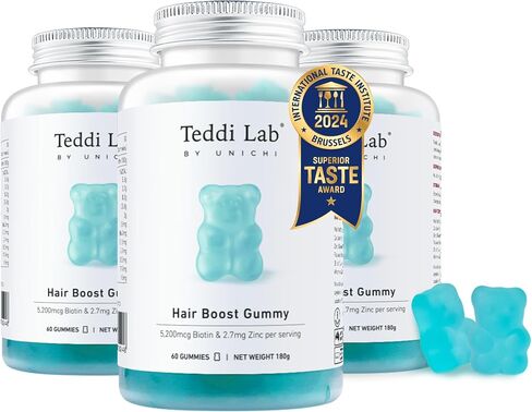 Unichi Hair Boost Gummy, 5200mcg Biotin Formulated with Zinc and Pantothenic Acid for Stronger and Thicker Hair, Great Tasting with Sea Salt & Green Grape Flavour, 60 Count in Saudi Arabia