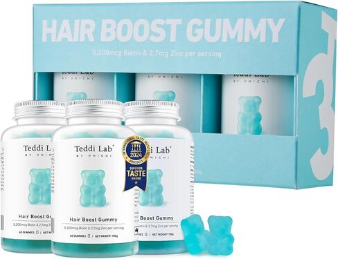 Unichi Hair Boost Gummy, 5200mcg Biotin Formulated with Zinc and Pantothenic Acid for Stronger and Thicker Hair, Great Tasting with Sea Salt & Green Grape Flavour, 60 Count in Saudi Arabia