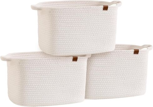 Rectangle Storage Baskets Cotton Rope Woven Baskets Square Organizing Storage Bins Toy Bins, Closet, Baby Nursery for Shelves, White_ 3P in Saudi Arabia