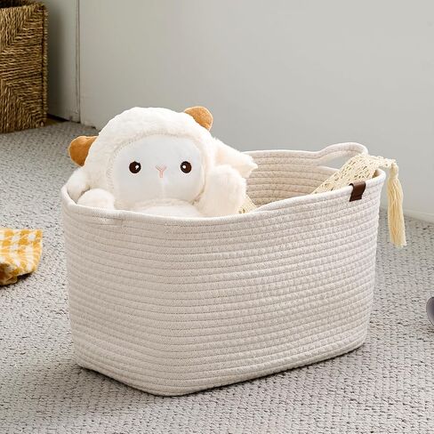 Rectangle Storage Baskets Cotton Rope Woven Baskets Square Organizing Storage Bins Toy Bins, Closet, Baby Nursery for Shelves, White_ 3P in Saudi Arabia
