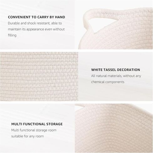 Rectangle Storage Baskets Cotton Rope Woven Baskets Square Organizing Storage Bins Toy Bins, Closet, Baby Nursery for Shelves, White_ 3P in Saudi Arabia