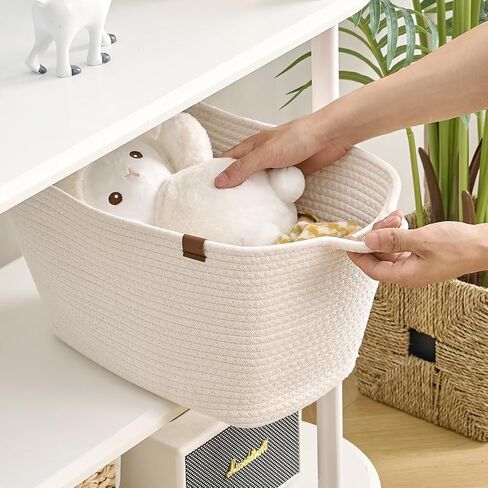 Rectangle Storage Baskets Cotton Rope Woven Baskets Square Organizing Storage Bins Toy Bins, Closet, Baby Nursery for Shelves, White_ 3P in Saudi Arabia