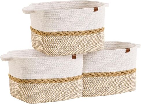 Rectangle Storage Baskets Cotton Rope Woven Baskets Square Organizing Storage Bins Toy Bins, Closet, Baby Nursery for Shelves, White_ 3P in Saudi Arabia