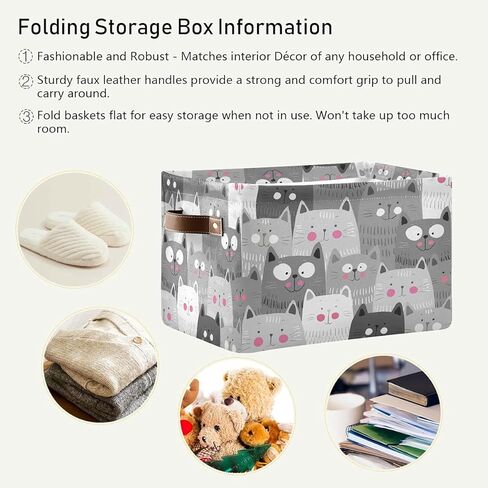 AUUXVA لطيف القطط كيتي سلة التخزين بن الحيوانات هريرة كبيرة النسيج اللعب صندوق تخزين مكعب مع مقابض قابلة للطي خزانة الجرف القماش المنظم سلة لغرفة نوم الحضانة in Kuwait