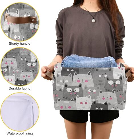 AUUXVA لطيف القطط كيتي سلة التخزين بن الحيوانات هريرة كبيرة النسيج اللعب صندوق تخزين مكعب مع مقابض قابلة للطي خزانة الجرف القماش المنظم سلة لغرفة نوم الحضانة in Kuwait