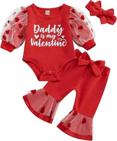 Baby Girl Easter Outfit Mamas Little Bunny Print Long Sleeve Crewneck Romper Rabbit Flared Pant Headband 3Pcs in Saudi Arabia