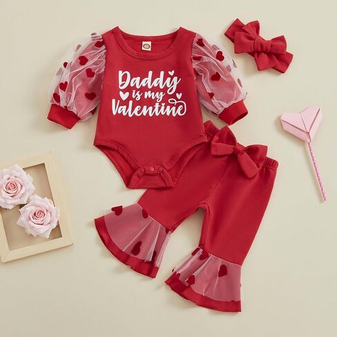 Baby Girl Easter Outfit Mamas Little Bunny Print Long Sleeve Crewneck Romper Rabbit Flared Pant Headband 3Pcs in Saudi Arabia
