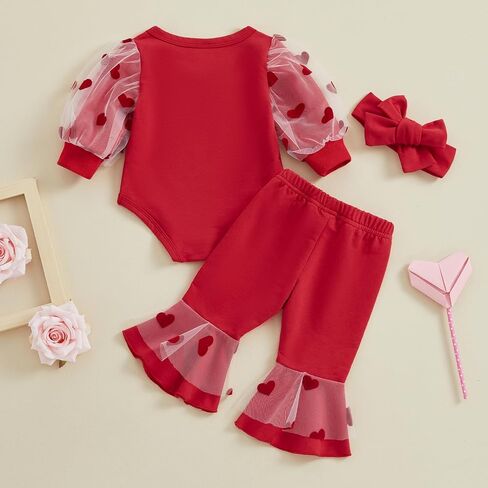 Baby Girl Easter Outfit Mamas Little Bunny Print Long Sleeve Crewneck Romper Rabbit Flared Pant Headband 3Pcs in Saudi Arabia
