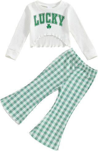 Baby Girl Easter Outfit Mamas Little Bunny Print Long Sleeve Crewneck Romper Rabbit Flared Pant Headband 3Pcs in Saudi Arabia