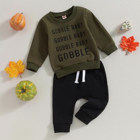 Baby Boy Girl Thanksgiving Outfit Gobble Long Sleeve Sweatshirt Elastic Waist Jogger Pants Set Toddler 2Pcs Outfit in Saudi Arabia