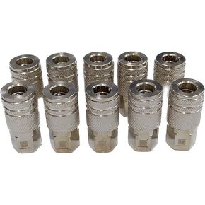 COSMOSTAR Industries Steel 1/4" FFNPT Air Coupler 10 Pieces - 1/4 Inch Flow Size and 1/4" NPT Female Thread, Industrial Type Quick Connect Coupler (1/4" CFNPT, 10 PCS)