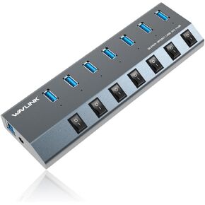 USB Hub 3.0, WAVLINK 7 Port Powered USB 3.0 hub 48W Charging, 5V/2.4A Each Ports with Individual Switches LED Indicator, USB Extension for Laptop, MacBook, iMac, PC, USB Flash Drives