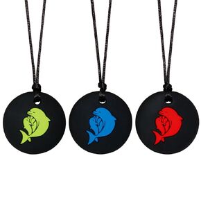 Chew Necklaces for Sensory Kids, Silicone Chewy Necklace 3Pack for Children with Autism, Chewable Dolphin Pendants for Boy and Girls to Reduce Anxiety and Fidgeting (Black)