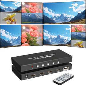 4K HDMI Seamless Multi-Viewer 4x1, 4K@30Hz Quad HDMI Multiviewer Switcher 4 in 1 Out w/IR Remote for PC, Laptop, Security Camera, Fire Stick, Roku, Game (4 Modes Displays)