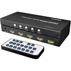 4K HDMI Seamless Multi-Viewer 4x1, 4K@30Hz Quad HDMI Multiviewer Switcher 4 in 1 Out w/IR Remote for PC, Laptop, Security Camera, Fire Stick, Roku, Game (4 Modes Displays)